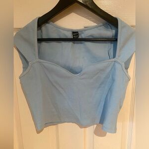 SHEIN Bundle Sage Green & Baby Blue Ribbed Square-Neck Crop Top